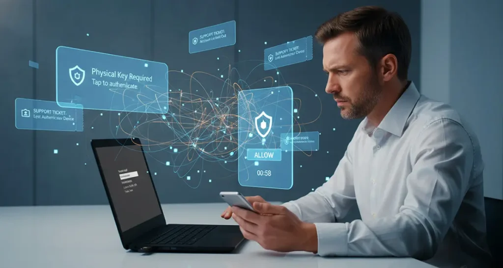 User interacting with passwordless authentication technology.