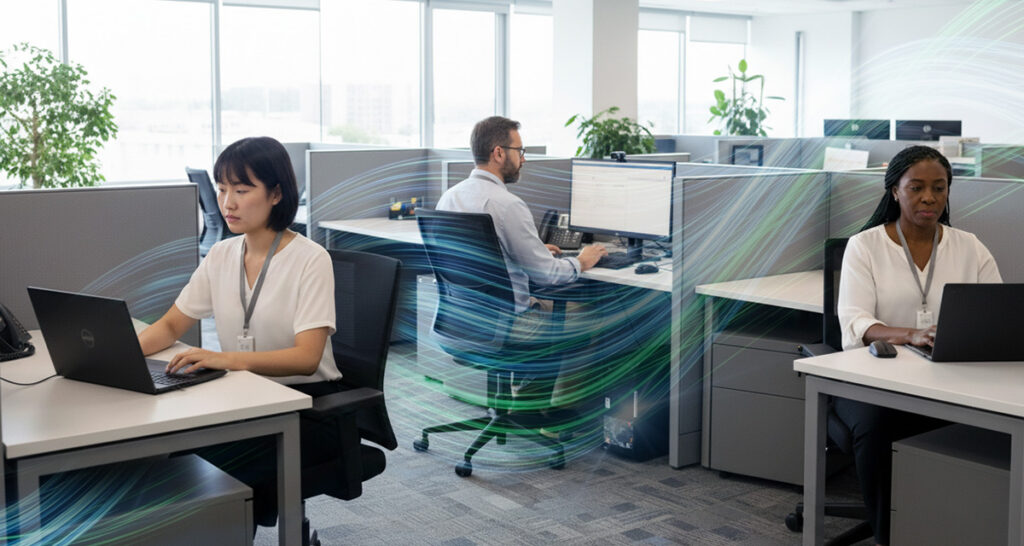 Office workers using computers in a SMB business with persistent access protection