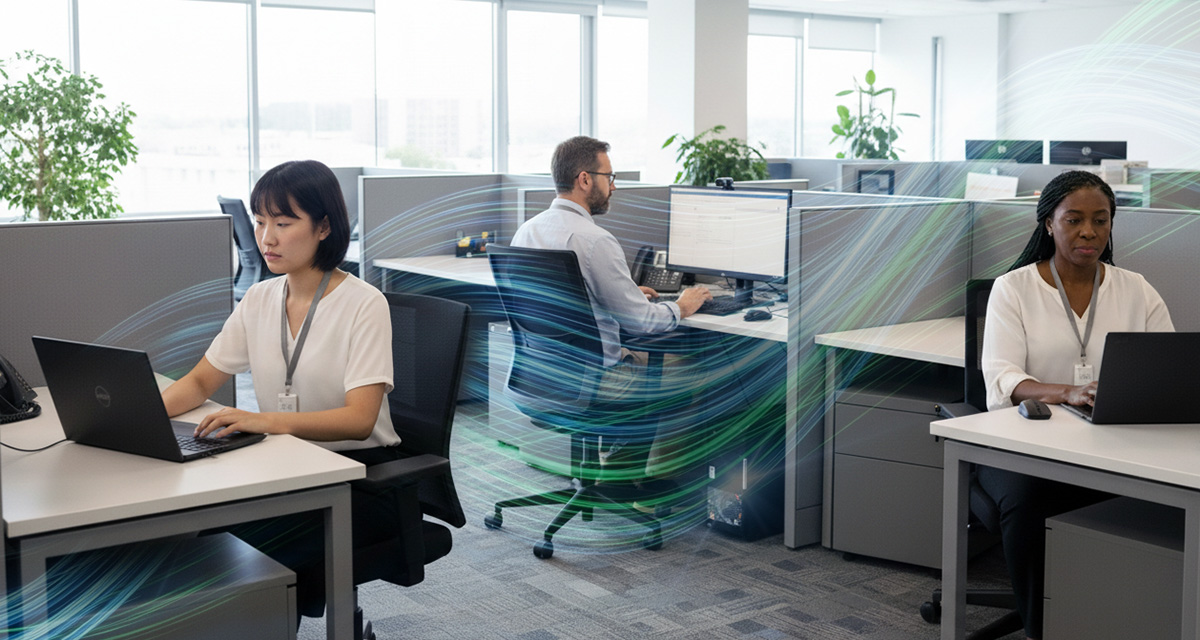 Office workers using computers in a SMB business with persistent access protection