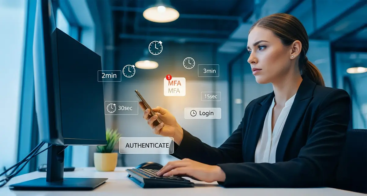 Woman using multi-factor authentication tools.