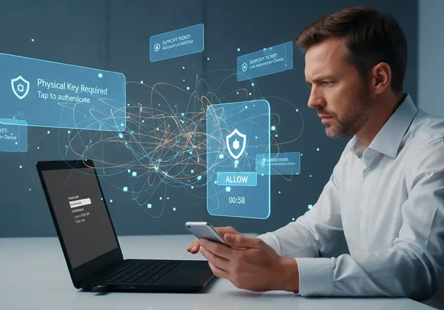 User interacting with passwordless authentication technology.