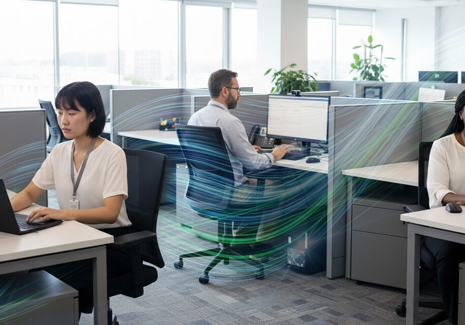 Office workers using computers in a SMB business with persistent access protection
