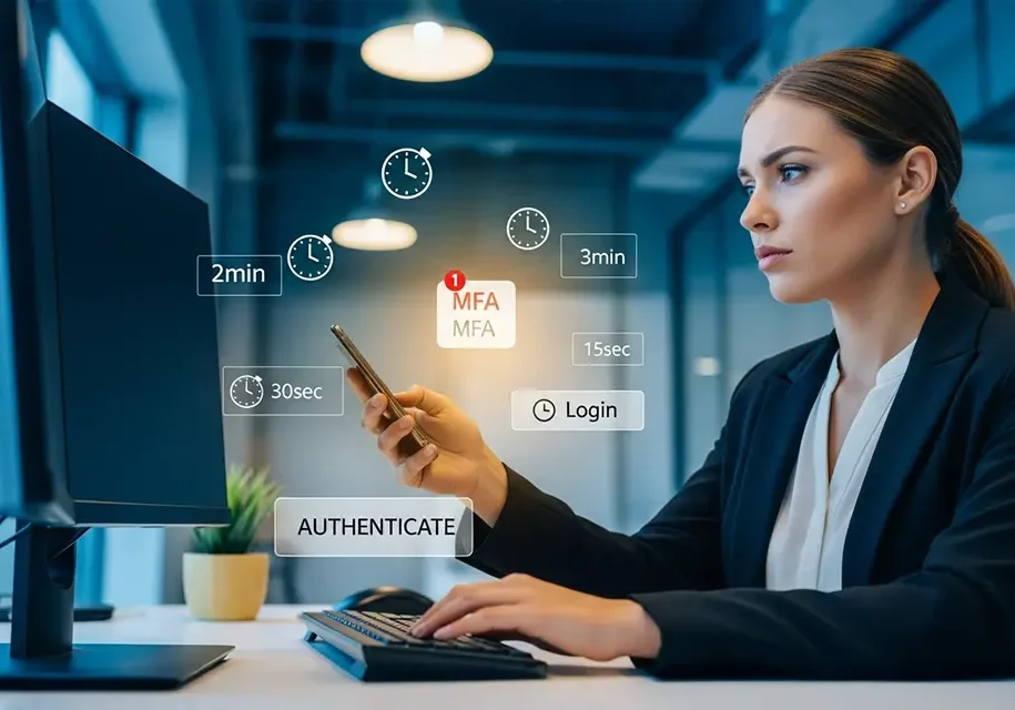 Woman using multi-factor authentication tools.